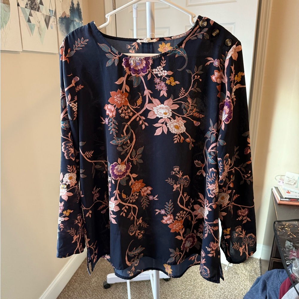 Maurices Floral Long Sleeve Blouse - Black and Multicolor
